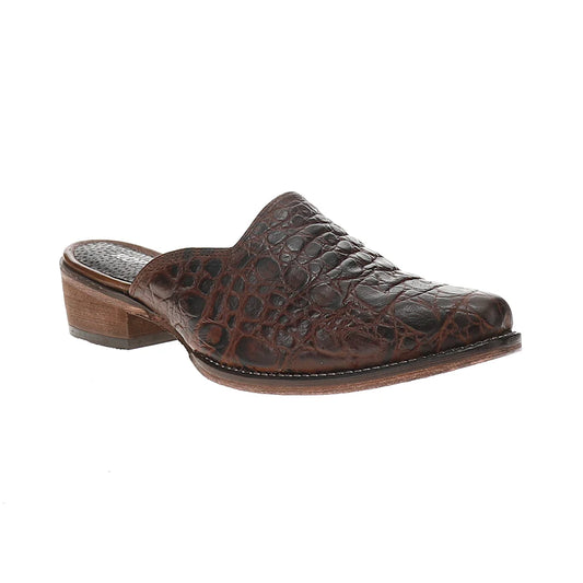 ROPER "LYNELLE" EMBOSSED CAIMAN PRINT SLIP ON MULES - BROWN LEATHER
