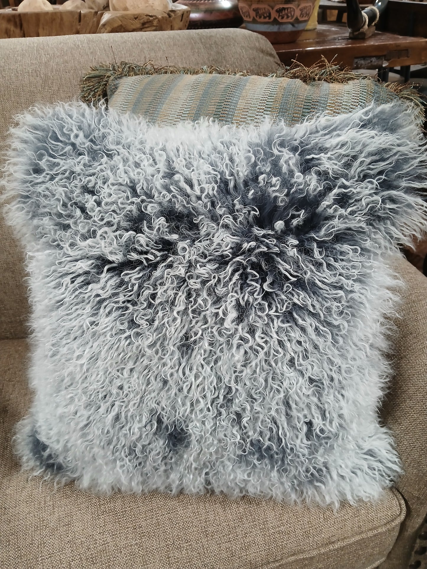 TIBETAN SHEEP PILLOW - GREY TIPPED