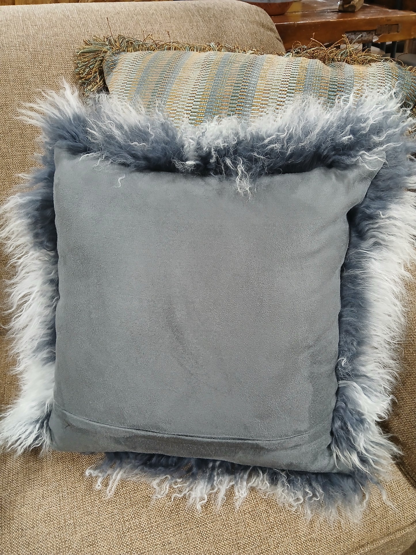 TIBETAN SHEEP PILLOW - GREY TIPPED