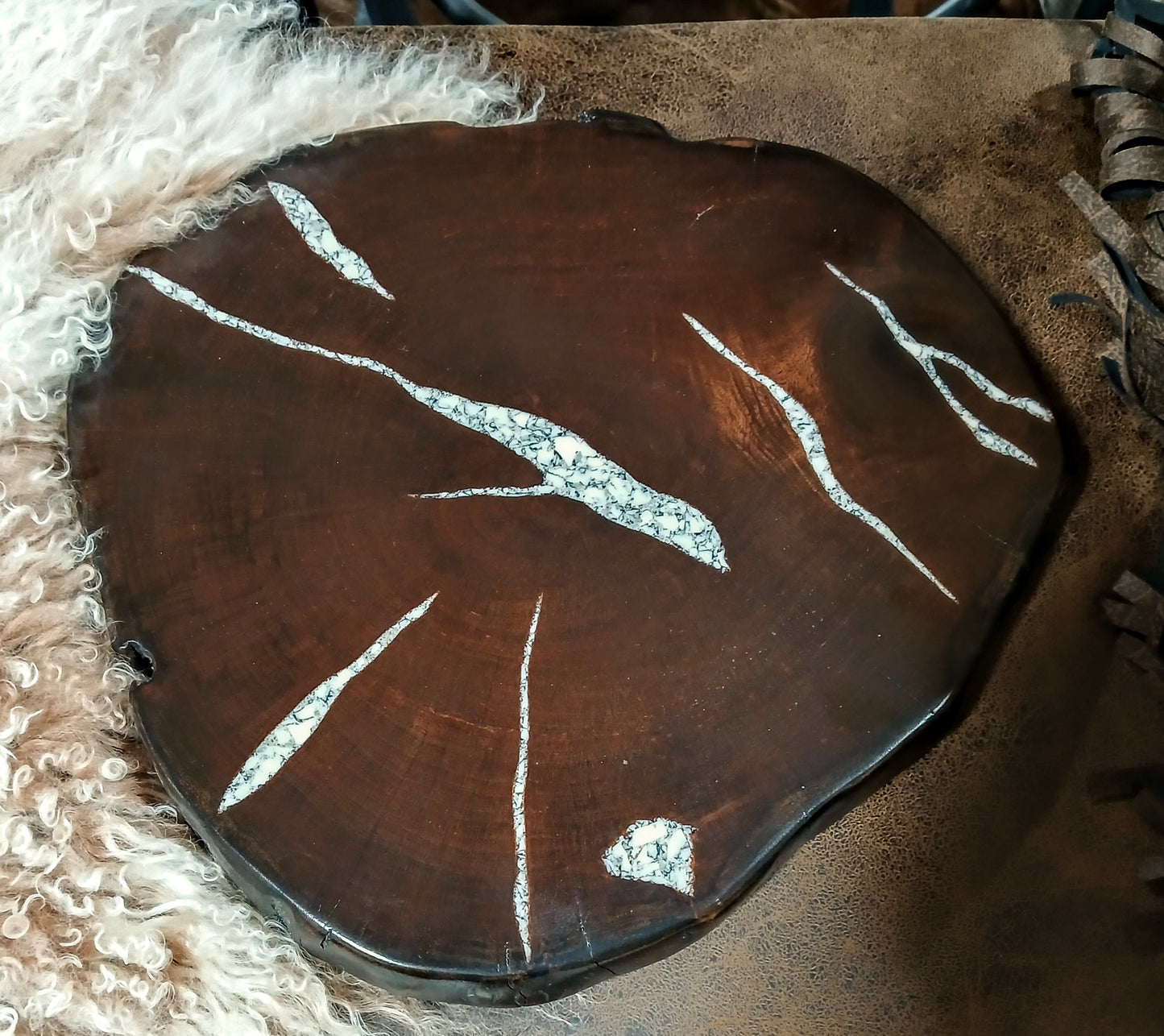J TREJO MESQUITE W/ WHITE BUFFALO TURQUOISE CHEESE BOARDS