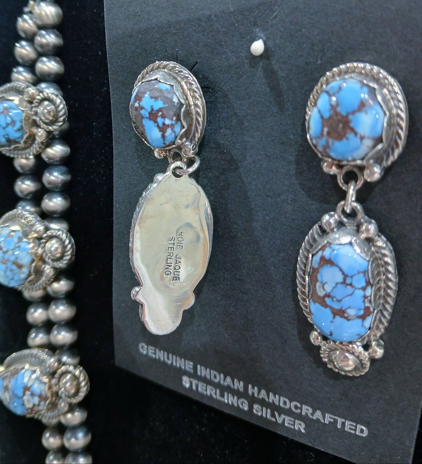GOLDEN HILLS TURQUOISE SQUASH BLOSSOM NECKLACE/EARRING SET