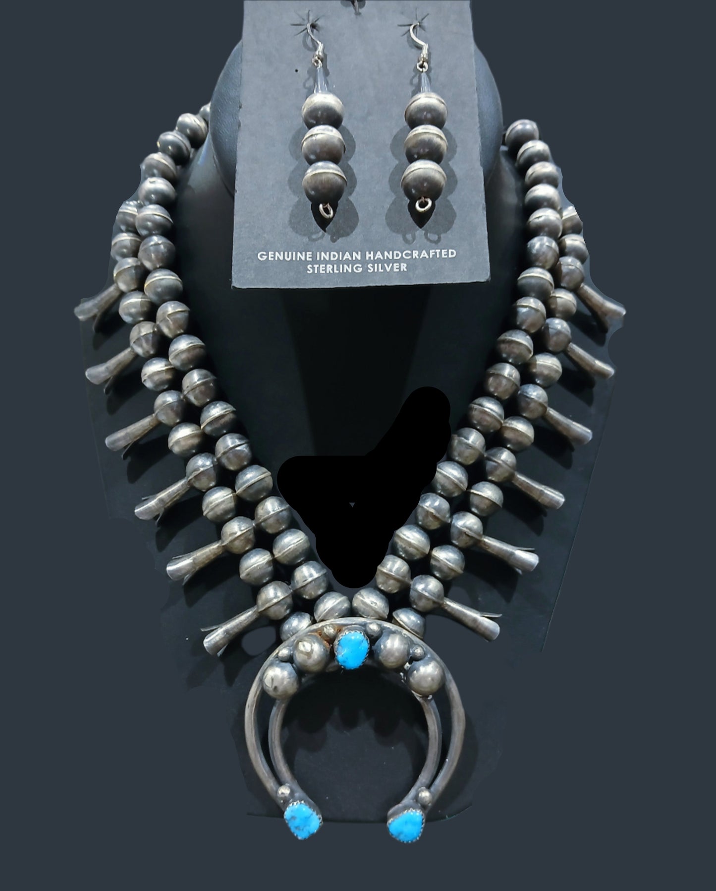 STERLING SILVER TRIPLE STONE SQUASH BLOSSOM SET