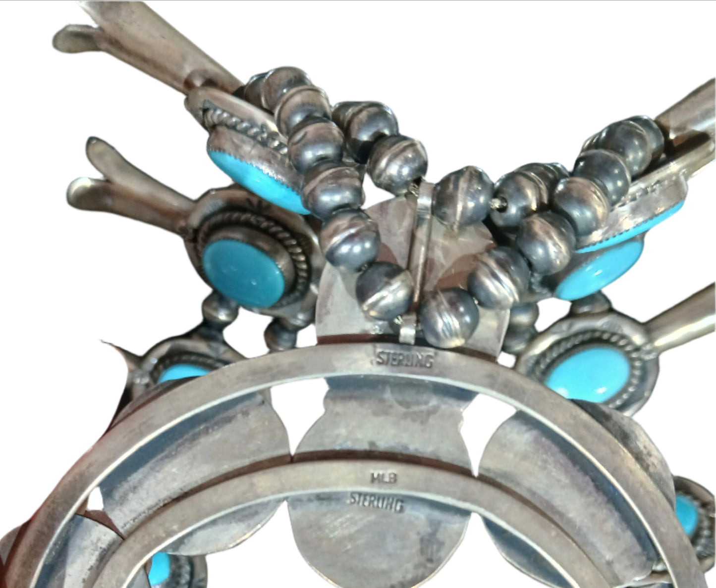 SLEEPING BEAUTY TURQUOISE STERLING SILVER SQUASH BLOSSOM SET