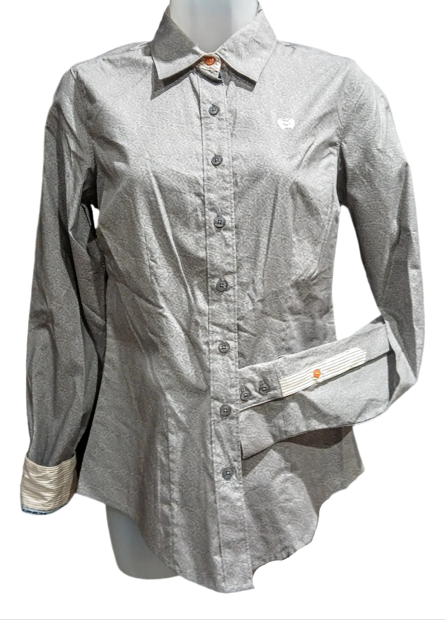 CINCH WOMEN'S LONG SLEEVE GREY PAISLEY BUTTON DOWN
