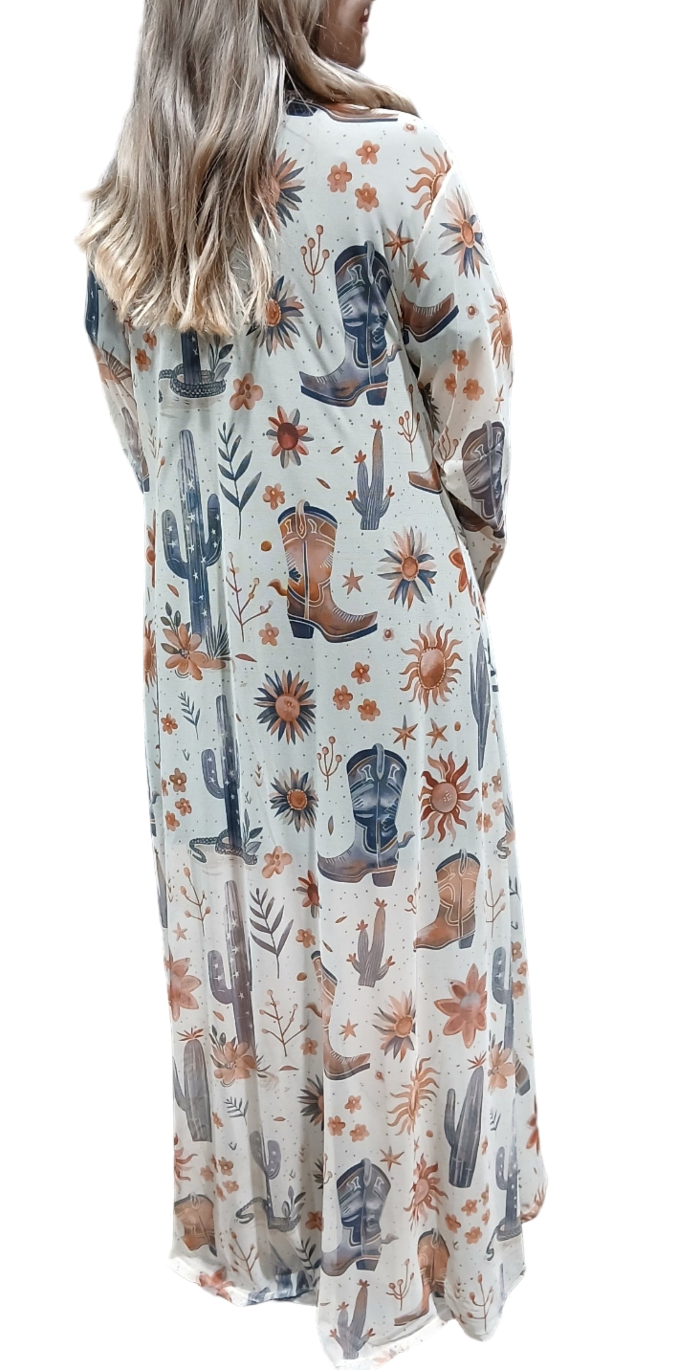 WESTERN PRINT MESH DUSTER - TAN/BOOTS