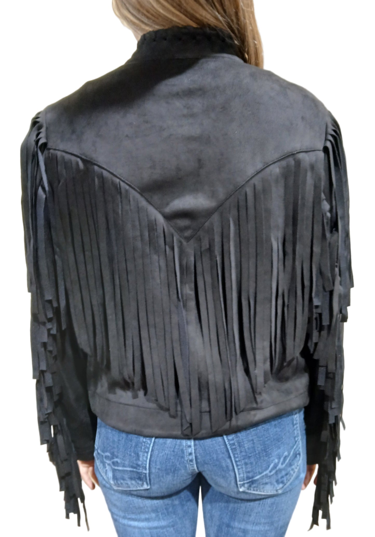 W.A.Y. WHIPSTITCH FRINGE JACKET in BLACK