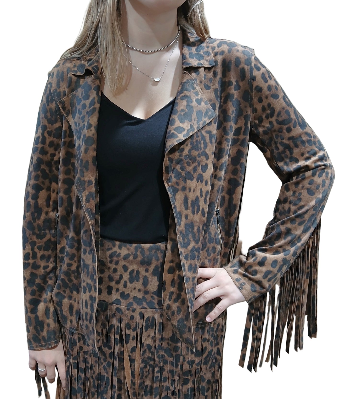 W.A.Y. SUEDE FRINGE JACKET in LEOPARD