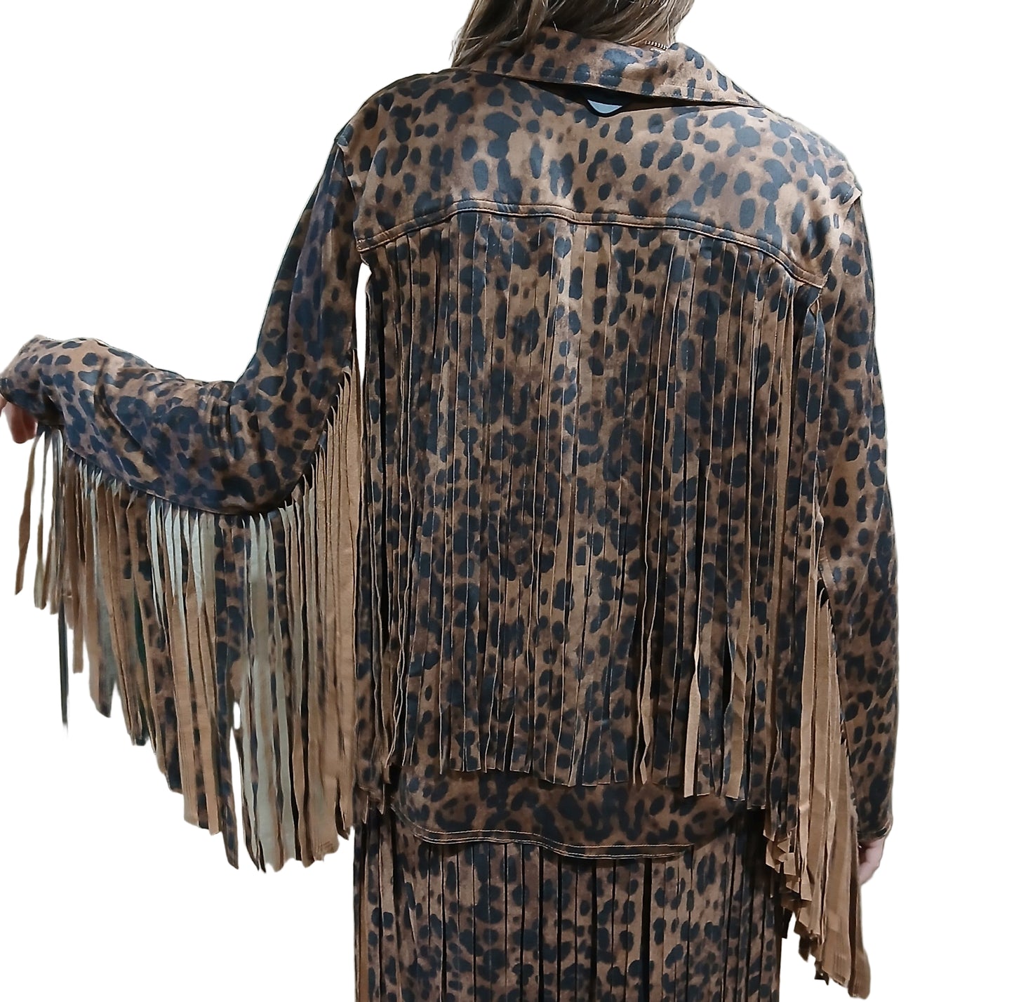 W.A.Y. SUEDE FRINGE JACKET in LEOPARD
