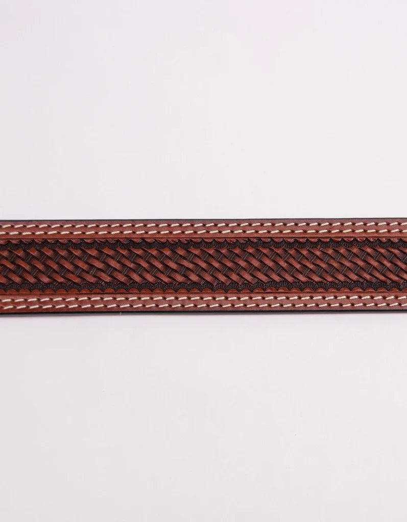 MEN'S BELT WITH BASKET TOOLING in COGNAC