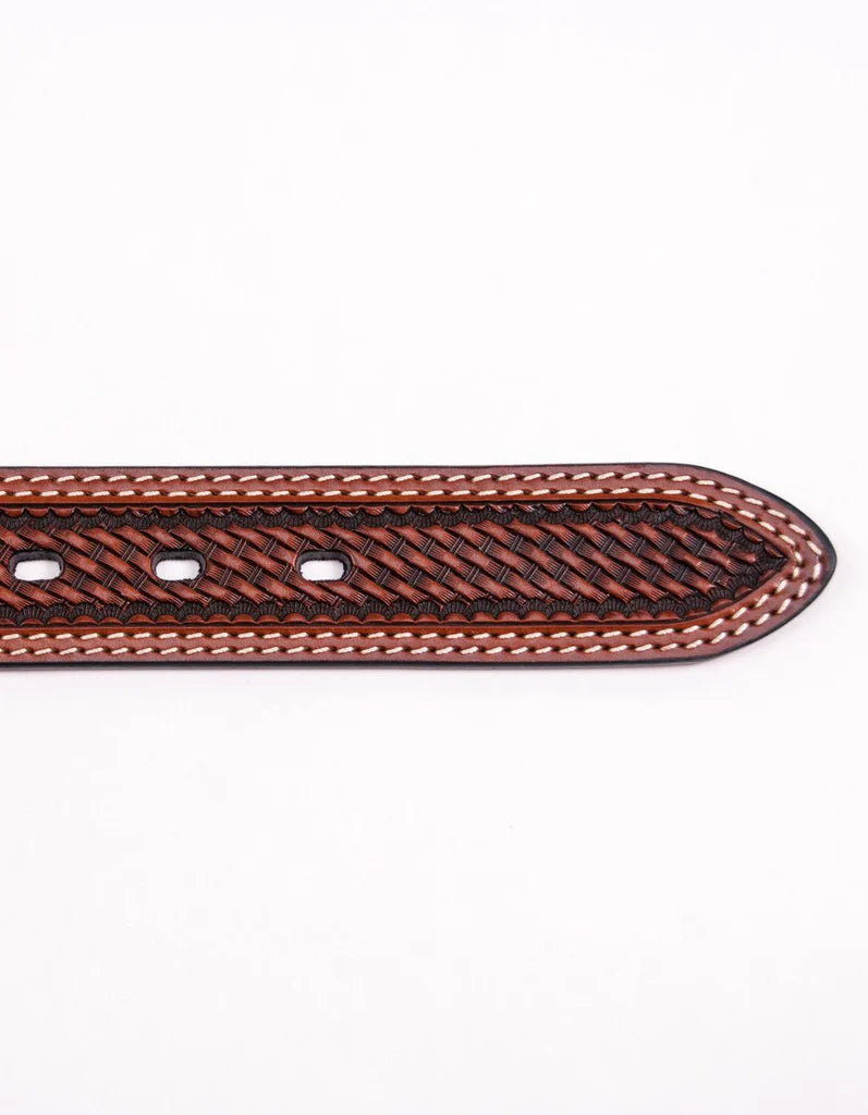 MEN'S BELT WITH BASKET TOOLING in COGNAC