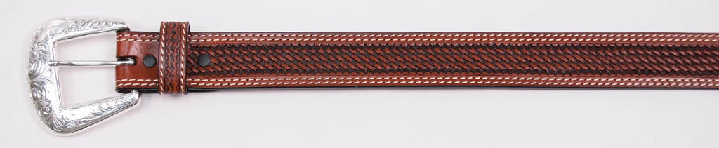 MEN'S BELT WITH BASKET TOOLING in COGNAC