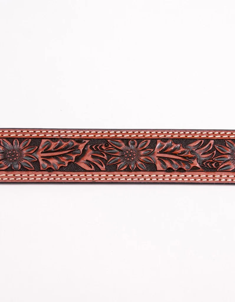 MEN'S BELT WITH FLORAL TOOLING in COGNAC