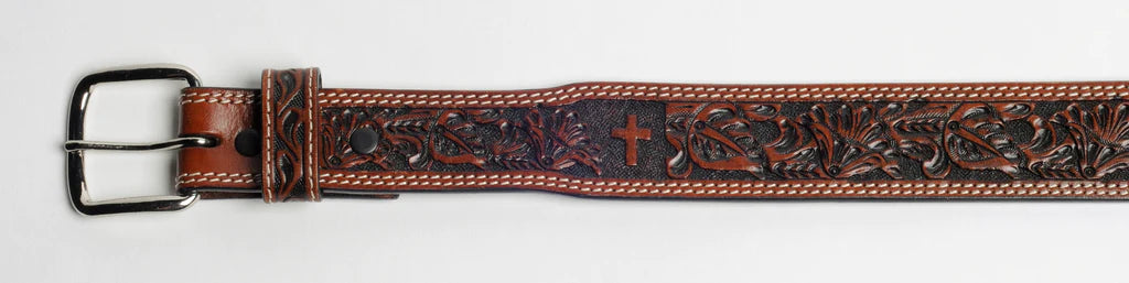 KID'S BELT WTH FLORAL & CROSS TOOLING