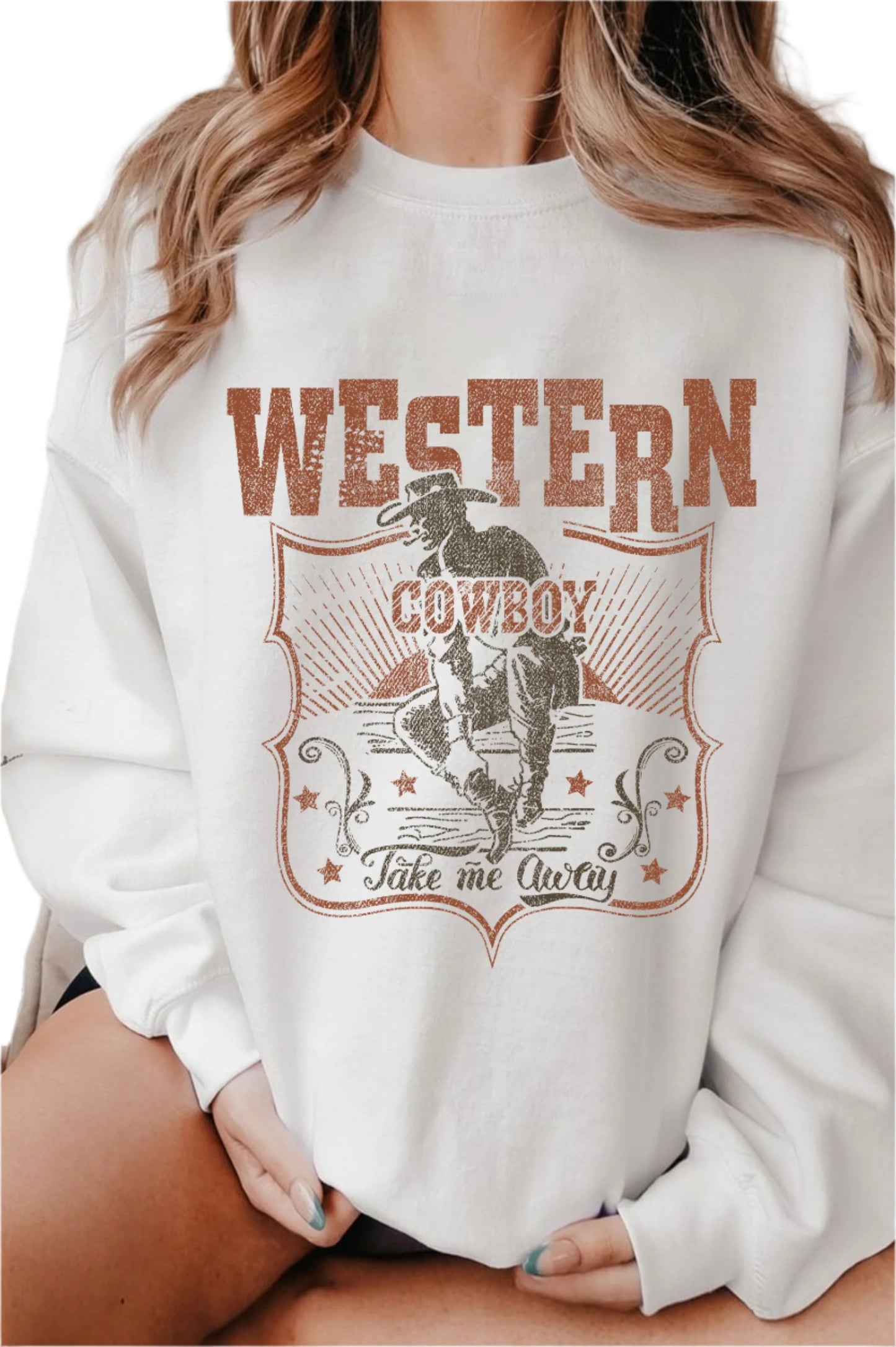 WESTERN COWBOY TAKE ME AWAY BRUSHED SWEATSHIRT in NATURAL