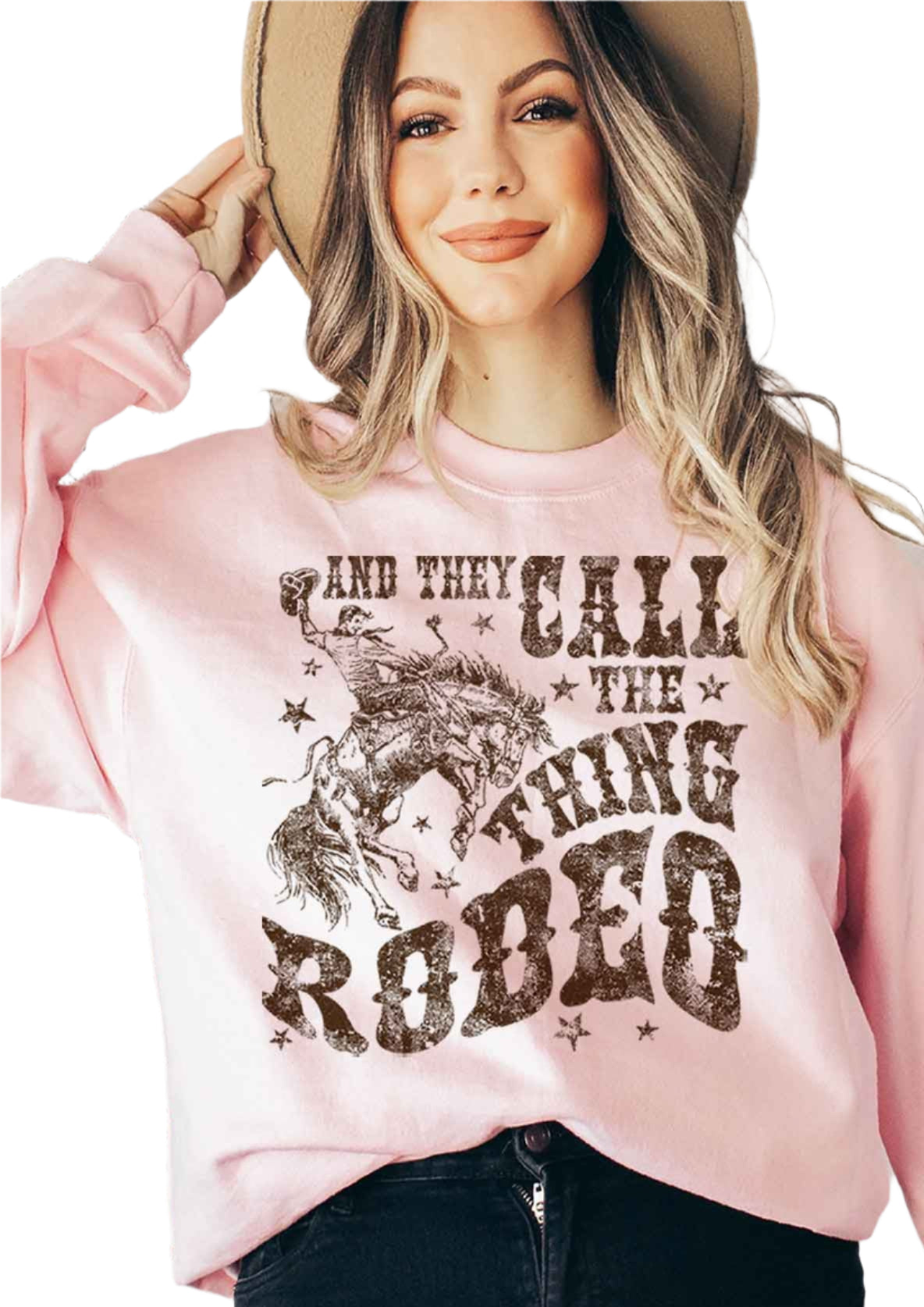 WESTERN RODEO COWBOYS GRAPHIC SWEATSHIRT in PINK