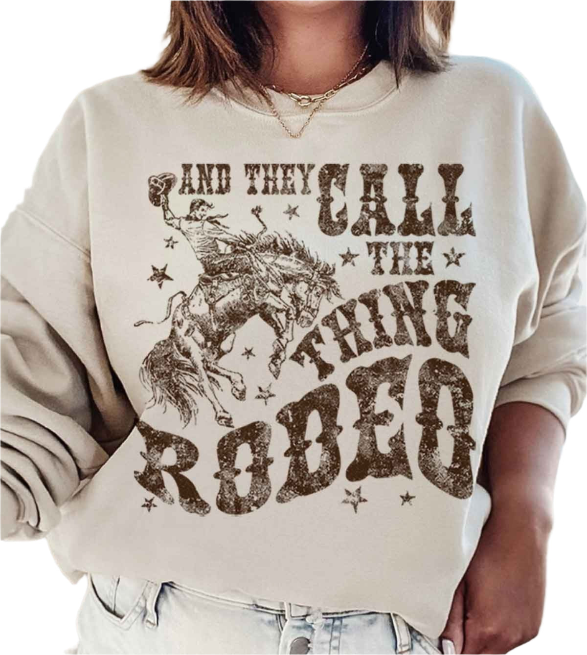 PLUS SIZE WESTERN RODEO COWBOYS GRAPHIC SWEATSHIRT in SAND