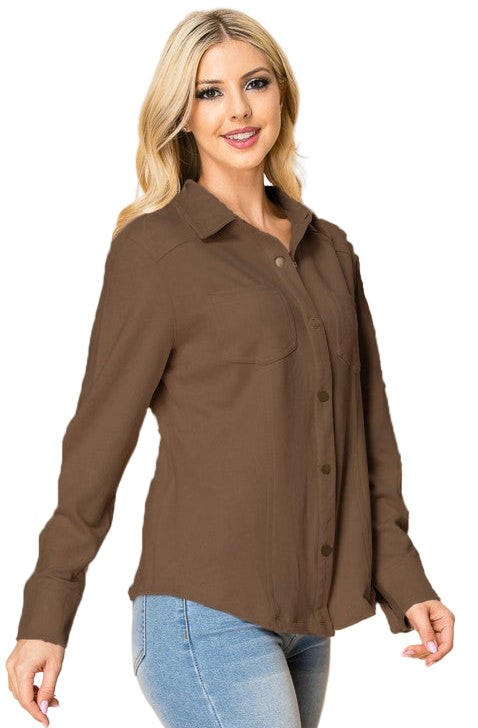 W.A.Y. SUEDE SNAP SHIRT in CHOCOLATE