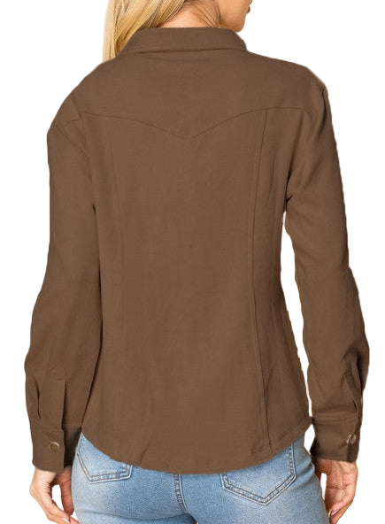 W.A.Y. SUEDE SNAP SHIRT in CHOCOLATE