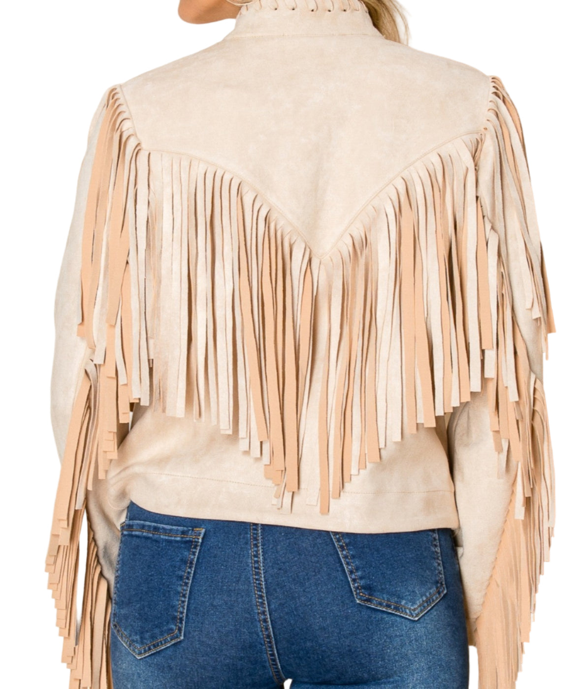 W.A.Y. WHIPSTITCH FRINGE JACKET in TAN/BONE