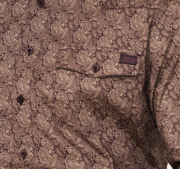 JUSTIN MEN'S PLUM PAISLEY LONG SLEEVE WESTERN SHIRT