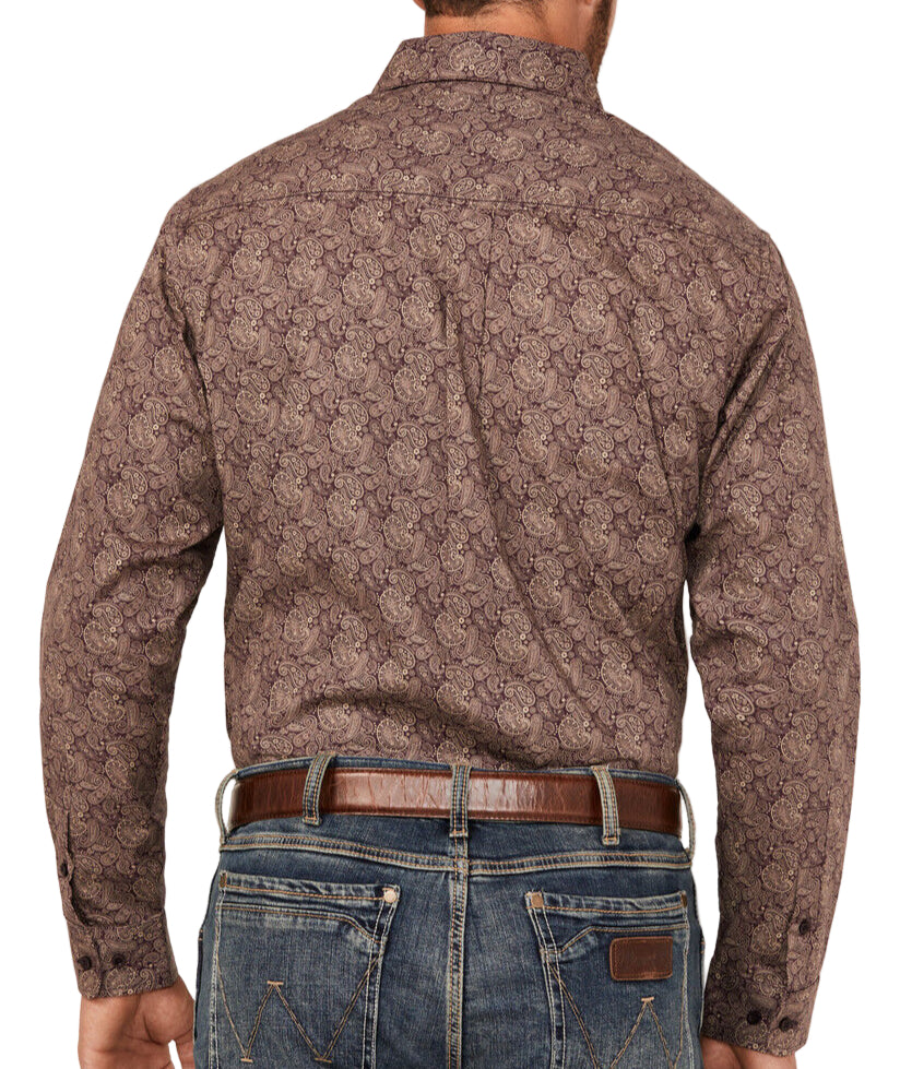JUSTIN MEN'S PLUM PAISLEY LONG SLEEVE WESTERN SHIRT