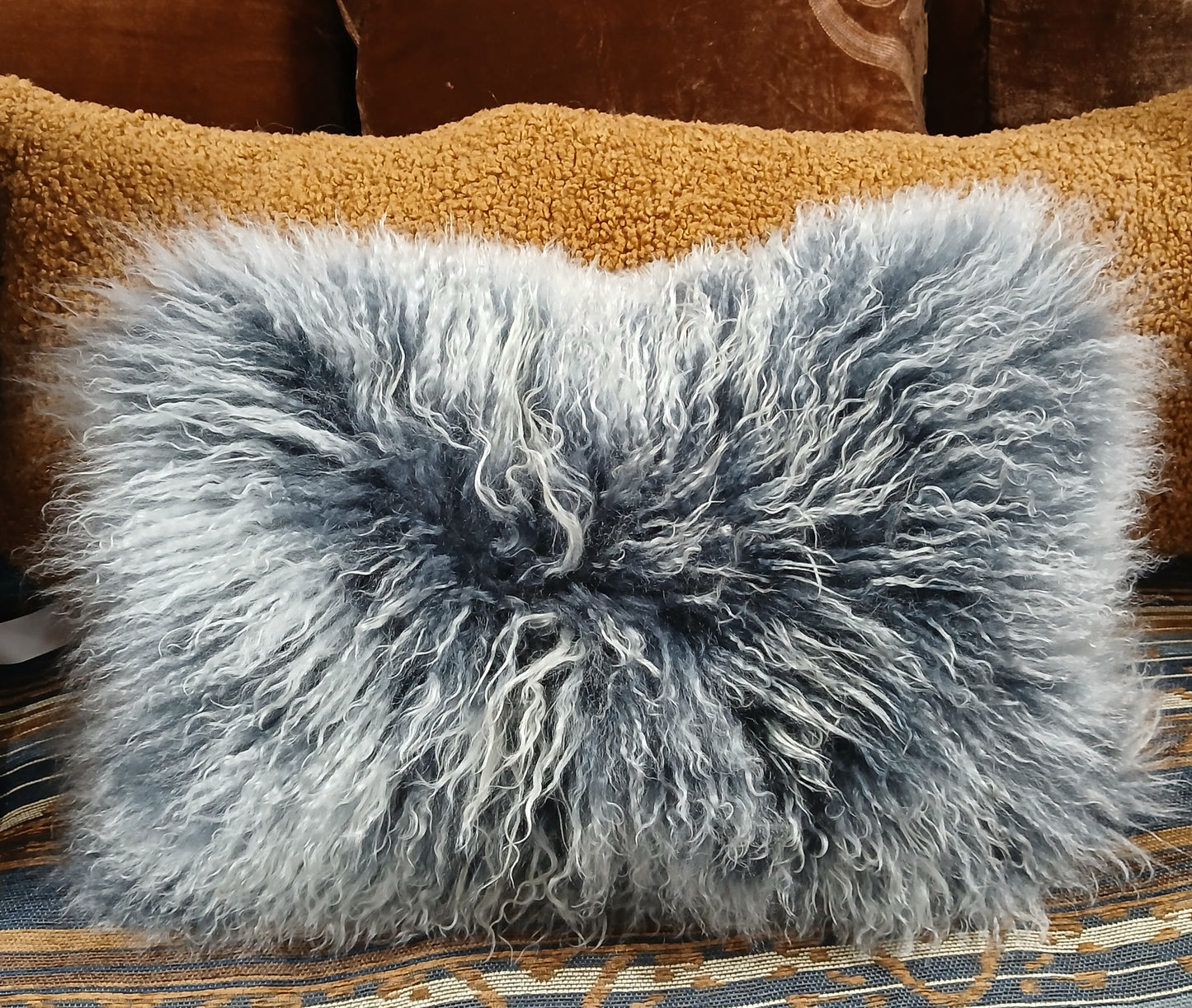 TIBETAN SHEEP LUMBAR PILLOW - GREY TIPPED