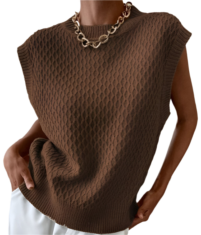 LADIES KNIT SWEATER VEST in BROWN