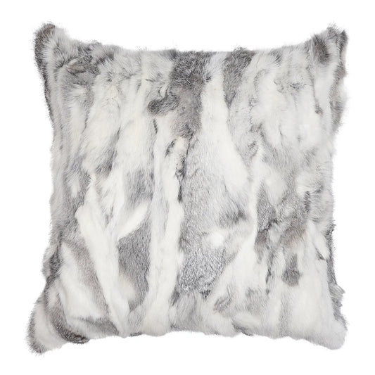 RABBIT FUR PATCH 20" SQUARE PILLOW - GREY