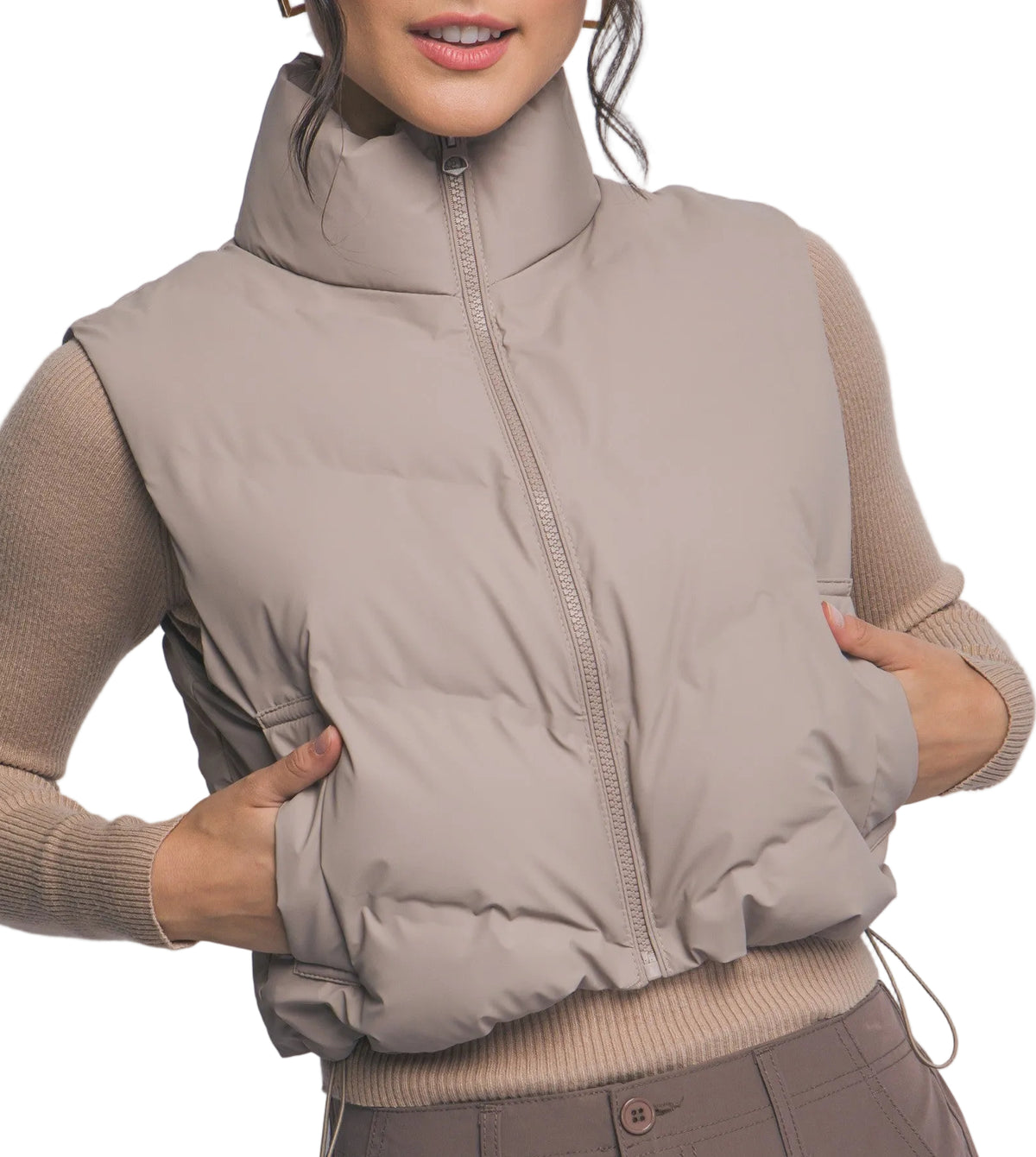 CROPPED PUFFER VEST in BLACK OR TAUPE
