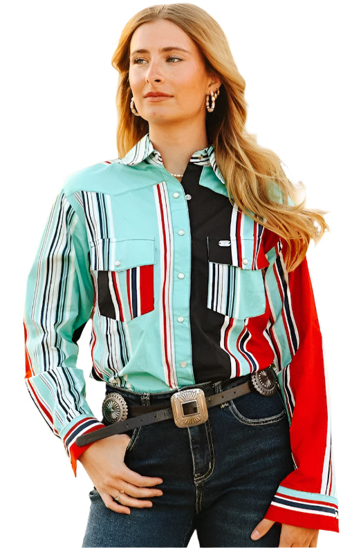 TURQUOISE SERAPE RETRO WESTERN SNAP SHIRT
