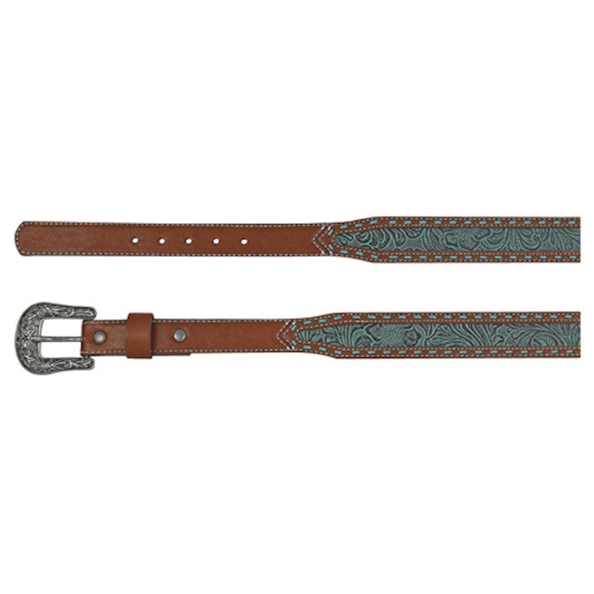 CATCHFLY LADIES TAPERED BELT W/ TOOLING INLAY AND BUCK STITCH