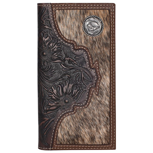JUSTIN MENS RODEO WALLET HAIR ON W/ TOOLED YOKE
