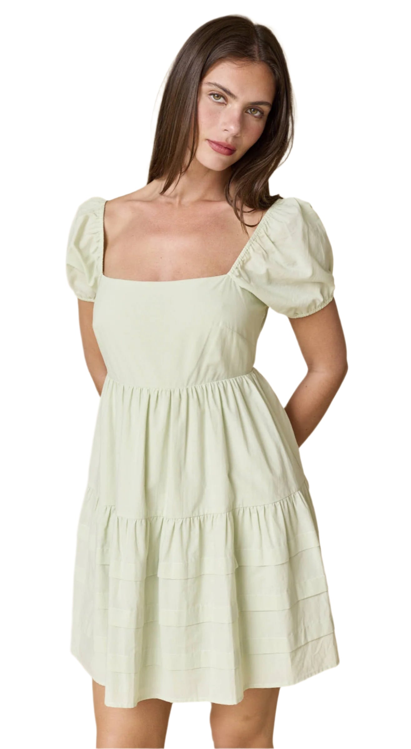 puff sleeve tiered mini dress PUFF SLEEVE TIERED MINI DRESS in SAGE