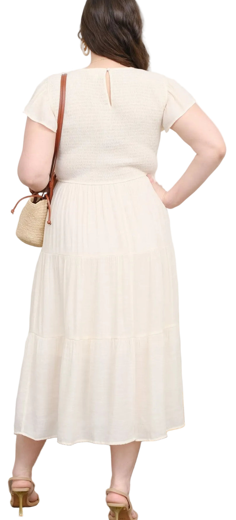 PLUS SIZE SMOCKED TIERED DRESS in CHAMPAGNE