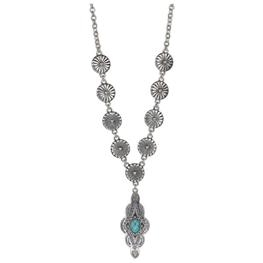 JUSTIN NECKLACE FLOWER AND DIAMOND CONCHO WITH FAUX TURQUOISE STONE