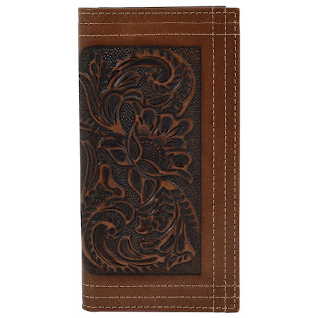JUSTIN MENS GENUINE LEATHER RODEO WALLET TOOLED W/TRIPLE STITCH