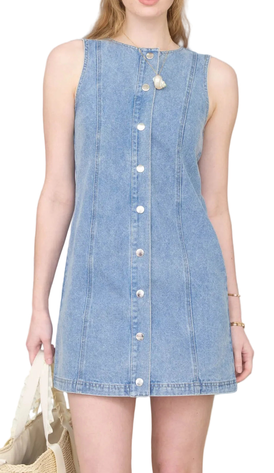 mini jean dresses SLEEVELESS BUTTON-UP MIDWASH DENIM DRESS Size:6/7 Y Rock this denim mini blazers Trendy Ocean Blue Linen