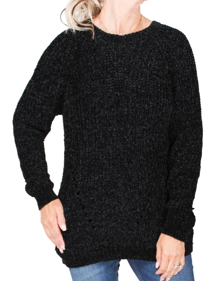 CHENILLE PULL-OVER SWEATER in IVORY or BLACK