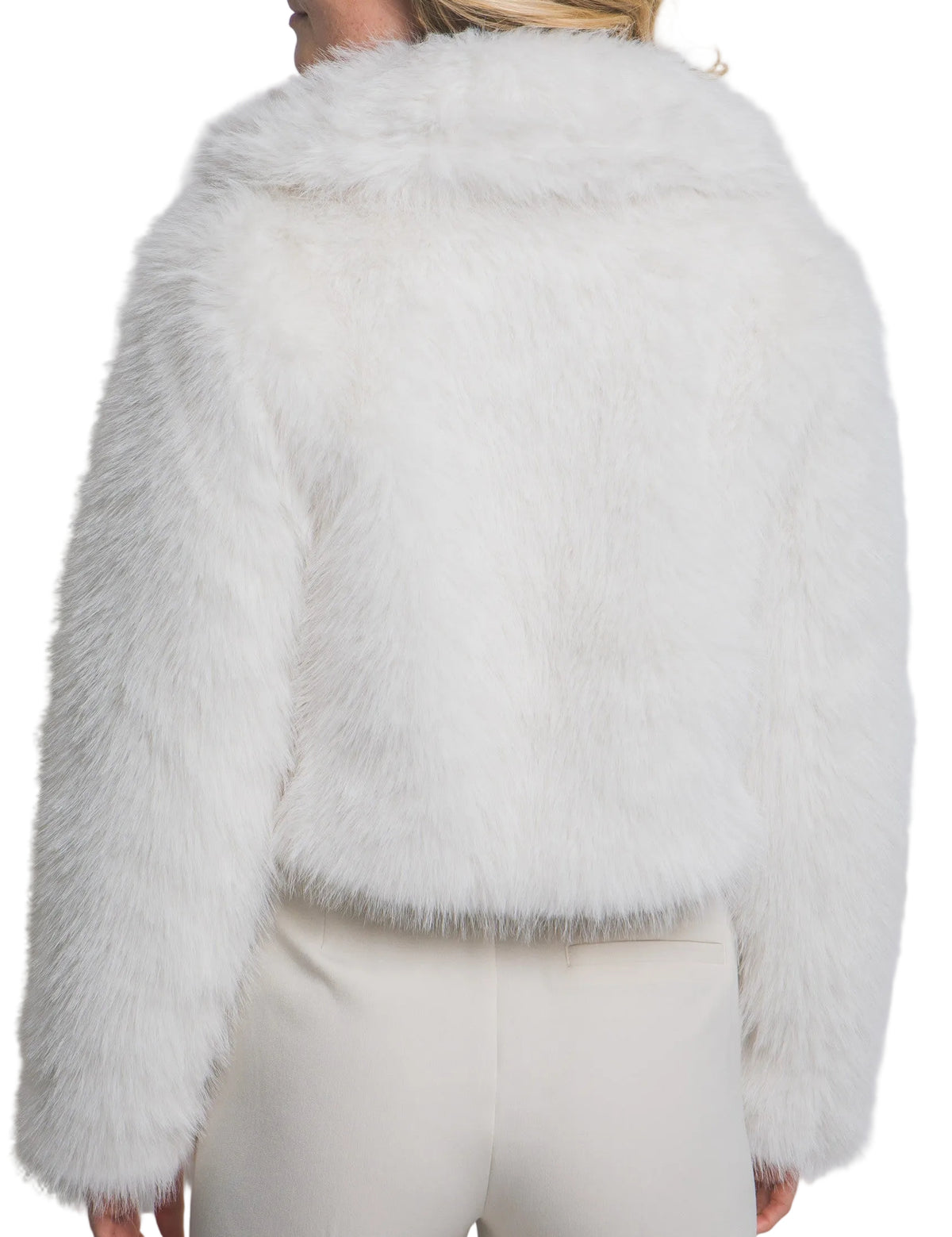LADIES' FAUX FUR CROPPED JACKET in BLACK or IVORY