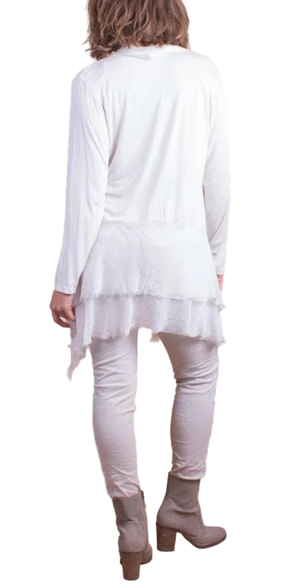 SILK VISCOSE RAW EDGE CARDIGAN IN WHITE