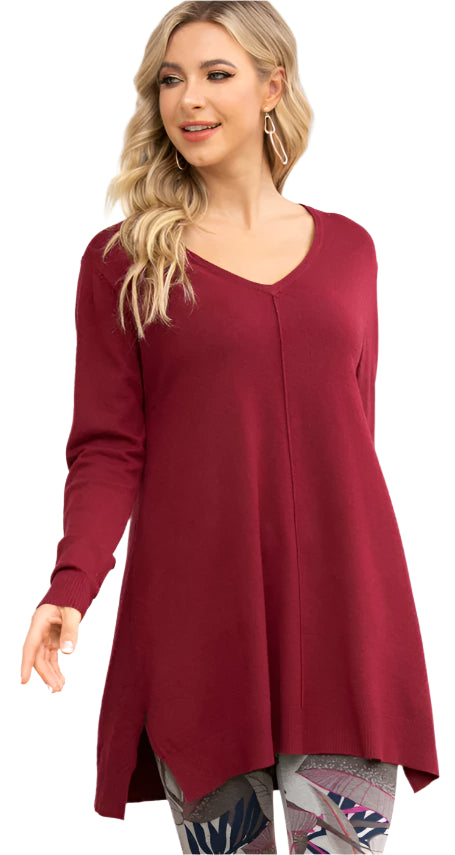 CASCADE V-NECK SWEATER in WINE