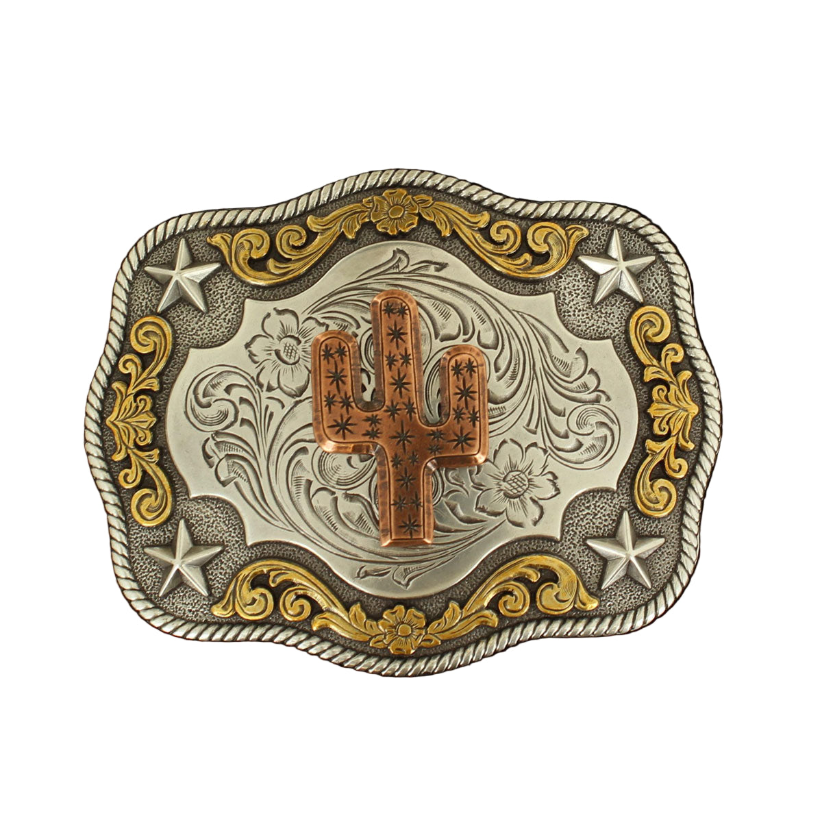 NOCONA RECTANGLE ROPE EDGE COPPER CACTUS BUCKLE