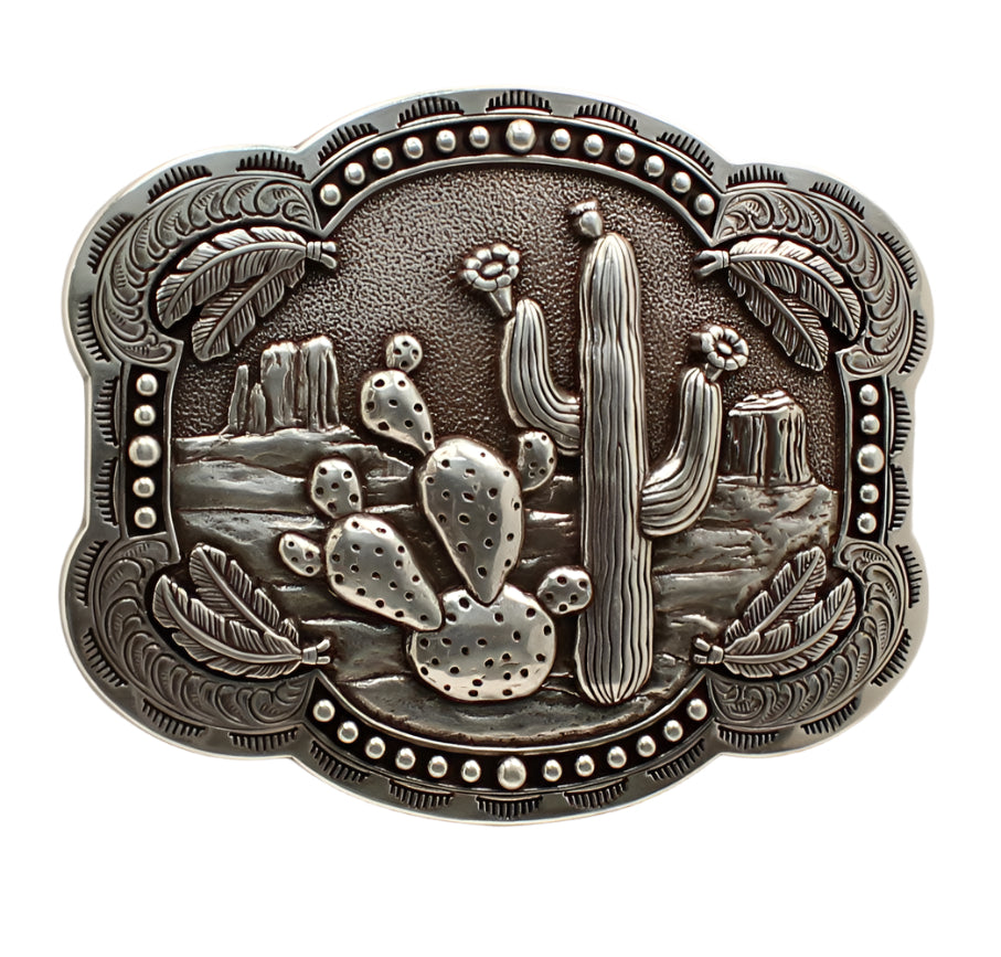 BLAZIN ROXX RECTANGLE SMOOTH EDGE CACTUS FEATHERS BUCKLE
