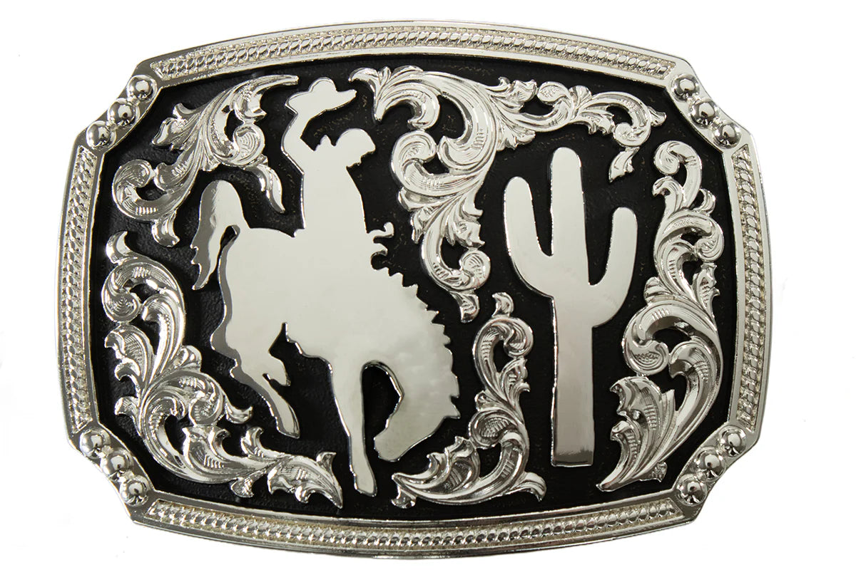 NOCONA BRONC RIDER ENGRAVED RECTANGLE BUCKLE