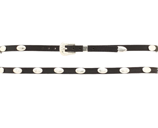 3/8" GENUINE LEATHER OVAL CONCHO HATBAND in BLACK
