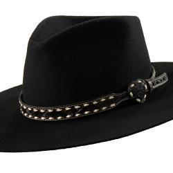 3D 3/4" - 1/2" SCROLL EMBOSSED HEART BUCK STITCH HATBAND in BLACK/WHITE