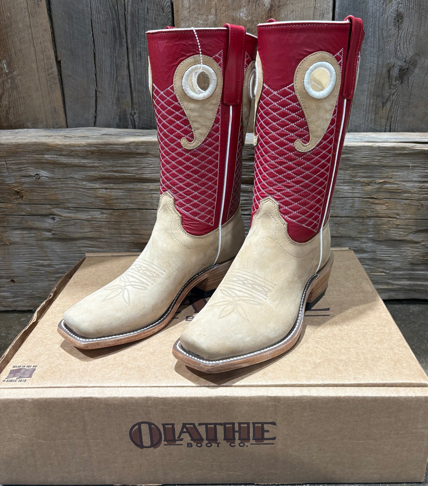 MENS OLATHE TAN CRAZYHORSE RED STOVEPIPE BOOT