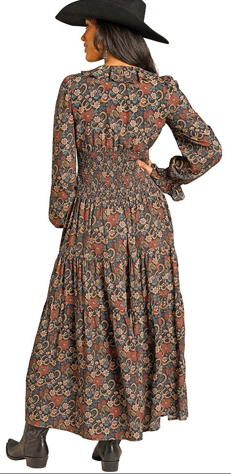 LADIES ROCK AND ROLL DENIM FLORAL HORSESHOE DRESS