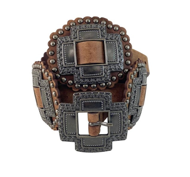 Roper Women’s Belt Leather Large Slide-On Conchos Tan
