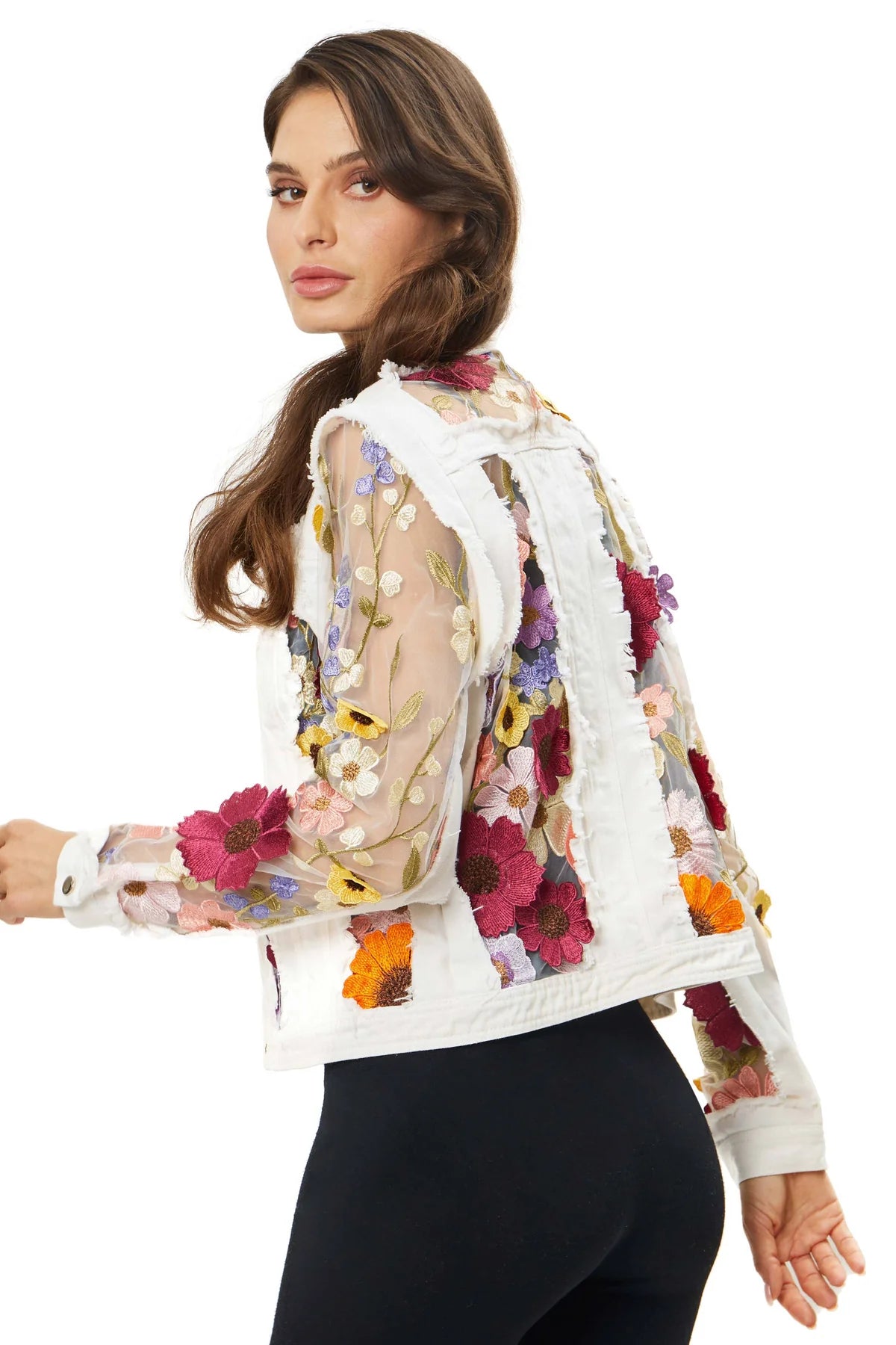 ADORE JACKET WITH FLORAL DETAIL in WHITE DENM